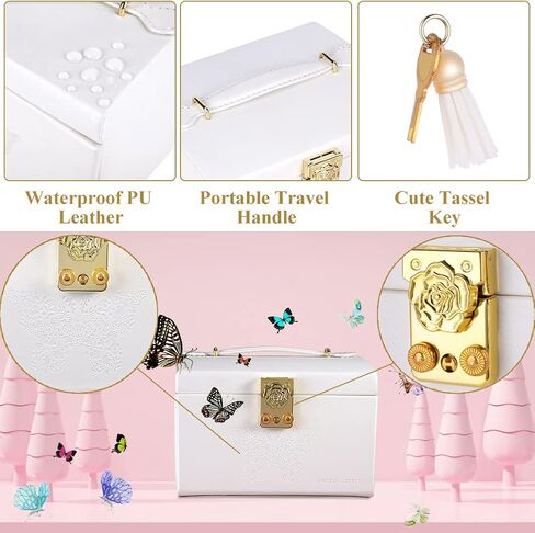 صندوق مجوهرات بريتي كومي للفتيات ومنظم صندوق مجوهرات صغير للسفر مع مرآة لقلادة القرط والسوار، أفضل هدية للفتيات in Kuwait