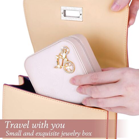 صندوق مجوهرات بريتي كومي للفتيات ومنظم صندوق مجوهرات صغير للسفر مع مرآة لقلادة القرط والسوار، أفضل هدية للفتيات in Kuwait