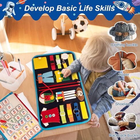 لوحة مشغولة للأطفال الصغار، لوحة مونتيسوري الحسية للسفر كتاب هادئ لعبة تعليمية تعليمية لمرحلة ما قبل المدرسة للأطفال، طائرة سيارة، مهارات اللباس الأساسية، لوحات الأنشطة الحركية الدقيقة، هدايا لعمر 1-3 4 5 6 سنوات باللون الأزرق in Kuwait