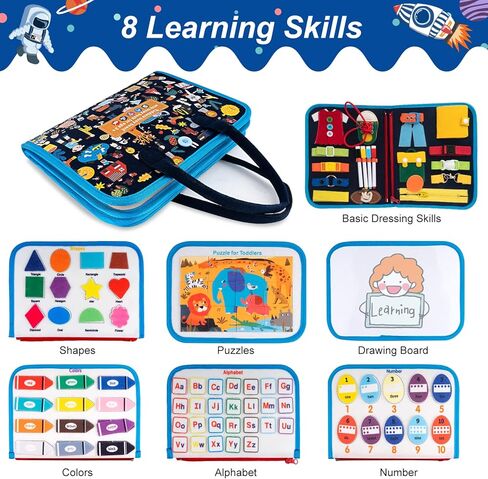 لوحة مشغولة للأطفال الصغار، لوحة مونتيسوري الحسية للسفر كتاب هادئ لعبة تعليمية تعليمية لمرحلة ما قبل المدرسة للأطفال، طائرة سيارة، مهارات اللباس الأساسية، لوحات الأنشطة الحركية الدقيقة، هدايا لعمر 1-3 4 5 6 سنوات باللون الأزرق in Kuwait