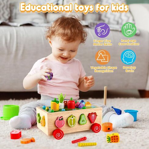Toddlers Montessori Wooden Educational Toys for Baby Boys Girls Age 2 3 4 Year Old, Carrot Harvest Game, Fine Motor Skills Wooden Shape Sorter Easter Birthday Gifts for Kids 2 3 4 in Kuwait