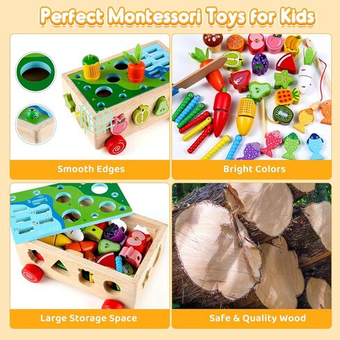 Toddlers Montessori Wooden Educational Toys for Baby Boys Girls Age 2 3 4 Year Old, Carrot Harvest Game, Fine Motor Skills Wooden Shape Sorter Easter Birthday Gifts for Kids 2 3 4 in Kuwait