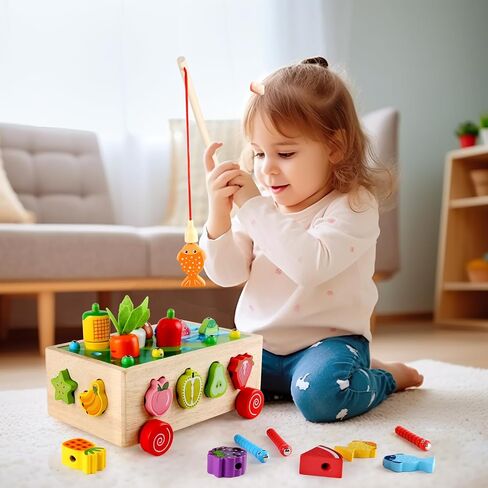 Toddlers Montessori Wooden Educational Toys for Baby Boys Girls Age 2 3 4 Year Old, Carrot Harvest Game, Fine Motor Skills Wooden Shape Sorter Easter Birthday Gifts for Kids 2 3 4 in Kuwait