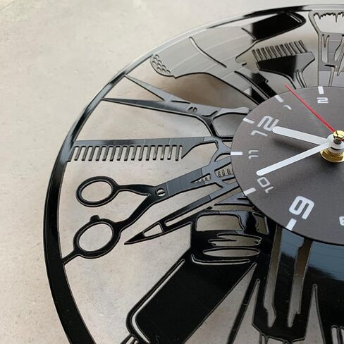 Beauty salon vinyl wall clock - Hairdresser accessories and supplies professional themed salon art home room decorations - Women hair stylist hanging decor gift set idea for salons lovers LP Black 12" in Saudi Arabia