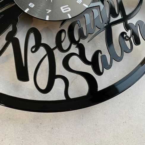Beauty salon vinyl wall clock - Hairdresser accessories and supplies professional themed salon art home room decorations - Women hair stylist hanging decor gift set idea for salons lovers LP Black 12" in Saudi Arabia