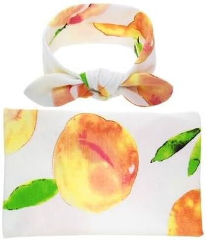 inSowni تلقي قماط بطانية ملفوفة باللون البرتقالي الخوخ مع القوس مجموعة عصابات رأس للجنسين حديثي الولادة الرضع طفلة صبي in Kuwait