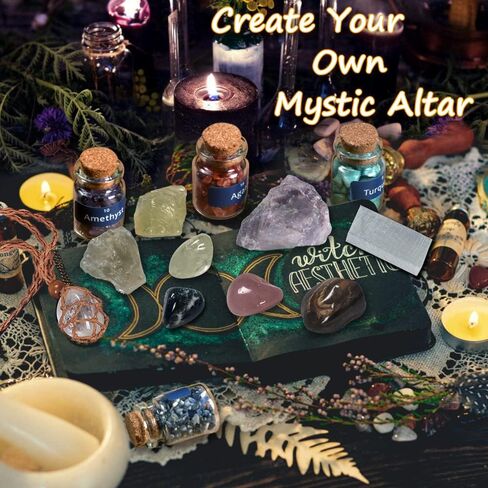 Healing Crystals, Witchcraft Supplies Different Gemstone Mini Bottles Raw Chakra Stones Tumbled Chakra Stones 58 Kits with Magic Candles for Witch Stuff Chakra Healing Gemstones Set in Saudi Arabia