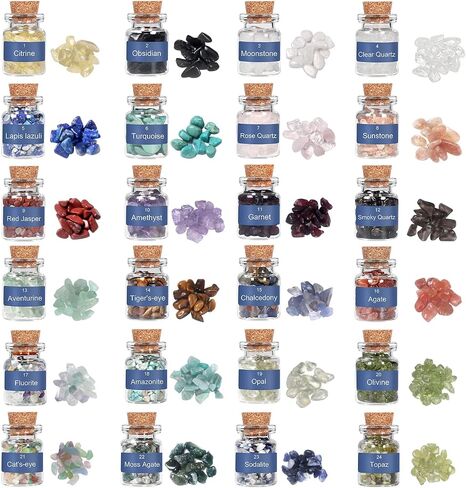 Healing Crystals, Witchcraft Supplies Different Gemstone Mini Bottles Raw Chakra Stones Tumbled Chakra Stones 58 Kits with Magic Candles for Witch Stuff Chakra Healing Gemstones Set in Saudi Arabia