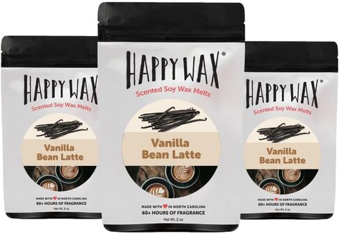 شمع الصويا بالفانيليا واللاتيه من هابي واكس يذوب الشمع المعطر الممزوج بالزيوت العطرية، مثالي لإذابة الشمع أو المكعب أو سخان التارت، 6 أونصة إجمالية متعددة العبوات in Kuwait