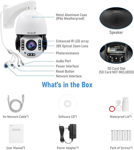 كاميرا JideTech PTZ في الهواء الطلق، كاميرا IP PoE بتكبير بصري 5 ميجابكسل 20X مع دوران 360 درجة ومسافة عرض 1000 قدم/اكتشاف الإنسان وتتبع تلقائي/11 أضواء الأشعة تحت الحمراء للرؤية الليلية/صوت ثنائي الاتجاه/IP66 مقاوم للماء in Kuwait