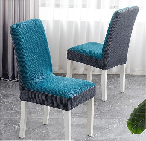 أغطية كراسي غرفة الطعام من Texupday مجموعة من 4 أغطية مقاعد كرسي بارسونز للمنزل والحفلات وأغطية كراسي قابلة للتمدد مع خياطة بلونين (أزرق-رمادي فاتح) in Kuwait