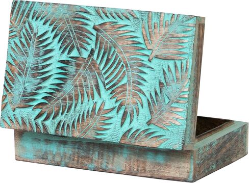 Wood Box - Keepsake Box With Lid - Memory Box For Keepsake - Tree of Life - Crystal kit Box for Keeping Stones, Engraved Design, Jewelry Box, Trinket Box - Sky Blue in Saudi Arabia