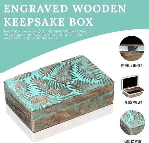 Wood Box - Keepsake Box With Lid - Memory Box For Keepsake - Tree of Life - Crystal kit Box for Keeping Stones, Engraved Design, Jewelry Box, Trinket Box - Sky Blue in Saudi Arabia