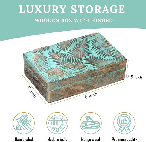 Wood Box - Keepsake Box With Lid - Memory Box For Keepsake - Tree of Life - Crystal kit Box for Keeping Stones, Engraved Design, Jewelry Box, Trinket Box - Sky Blue in Saudi Arabia