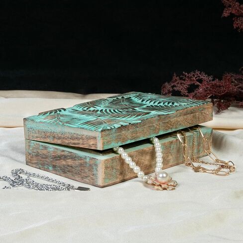Wood Box - Keepsake Box With Lid - Memory Box For Keepsake - Tree of Life - Crystal kit Box for Keeping Stones, Engraved Design, Jewelry Box, Trinket Box - Sky Blue in Saudi Arabia