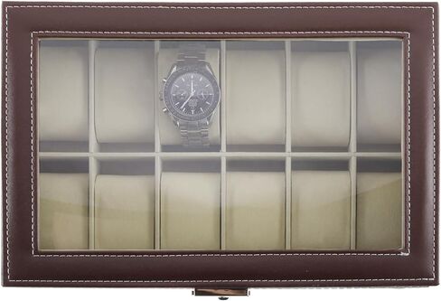 NovelBee 12 Slots Watch Box,Lockable Watch Case with Glass Lid,The second layer Jewelry Storage with 1 Drawer for Rings,Bracelets,Earring Display Organizer in Saudi Arabia