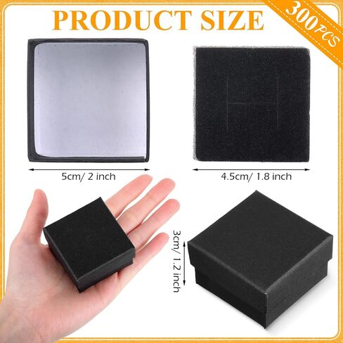 Landical 300 Pcs Cardboard Jewelry Boxes 2 x 2 x 1.2 Inch Small Gift Boxes for Jewelry Square Earring Ring Box with Foam Cushion Insert for Necklace Bracelets Bangles Displaying, Black in Saudi Arabia