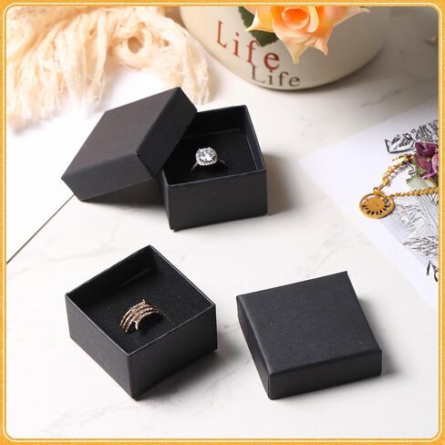 Landical 300 Pcs Cardboard Jewelry Boxes 2 x 2 x 1.2 Inch Small Gift Boxes for Jewelry Square Earring Ring Box with Foam Cushion Insert for Necklace Bracelets Bangles Displaying, Black in Saudi Arabia