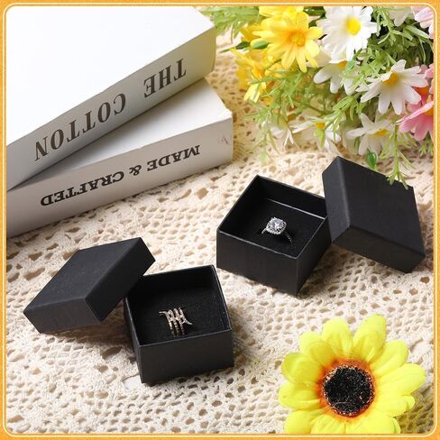 Landical 300 Pcs Cardboard Jewelry Boxes 2 x 2 x 1.2 Inch Small Gift Boxes for Jewelry Square Earring Ring Box with Foam Cushion Insert for Necklace Bracelets Bangles Displaying, Black in Saudi Arabia
