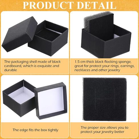 Landical 300 Pcs Cardboard Jewelry Boxes 2 x 2 x 1.2 Inch Small Gift Boxes for Jewelry Square Earring Ring Box with Foam Cushion Insert for Necklace Bracelets Bangles Displaying, Black in Saudi Arabia