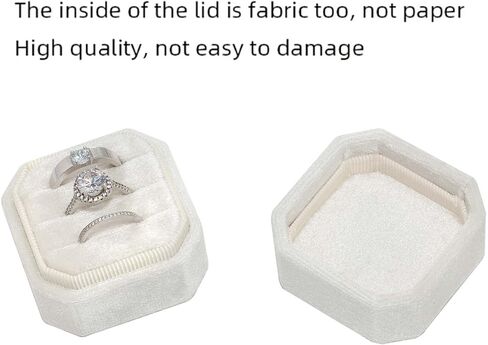 Beatilog Velvet Ring Box 3 Slots - Octagon Premium Velvet Ring Holder Handmade Three Rings Bearer for Wedding Ceremony, Proposal, Engagement, Christmas, Photography （Ivory） in Kuwait