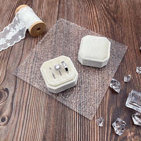Beatilog Velvet Ring Box 3 Slots - Octagon Premium Velvet Ring Holder Handmade Three Rings Bearer for Wedding Ceremony, Proposal, Engagement, Christmas, Photography （Ivory） in Kuwait