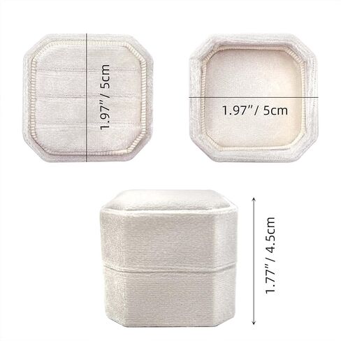Beatilog Velvet Ring Box 3 Slots - Octagon Premium Velvet Ring Holder Handmade Three Rings Bearer for Wedding Ceremony, Proposal, Engagement, Christmas, Photography （Ivory） in Kuwait