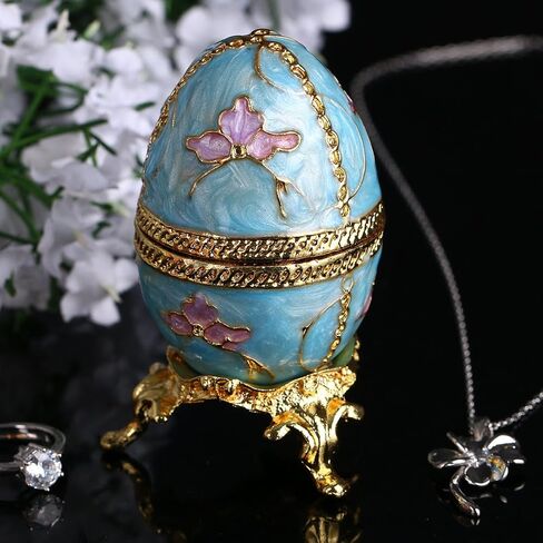 YU FENG Faberge Style Egg Shaped Trinket Box Hinged Jewelry Ring Holder Collectible Figurine Boxes Crystals in Saudi Arabia