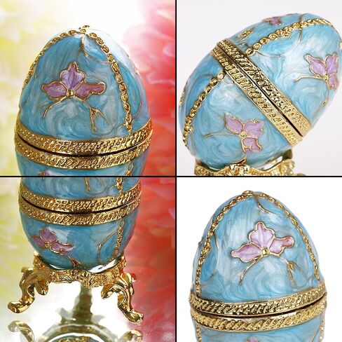 YU FENG Faberge Style Egg Shaped Trinket Box Hinged Jewelry Ring Holder Collectible Figurine Boxes Crystals in Saudi Arabia