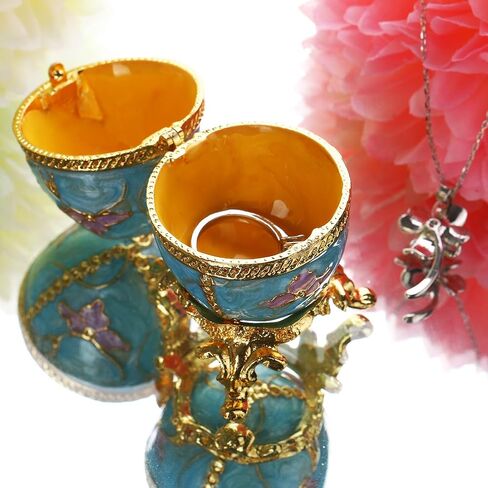YU FENG Faberge Style Egg Shaped Trinket Box Hinged Jewelry Ring Holder Collectible Figurine Boxes Crystals in Saudi Arabia