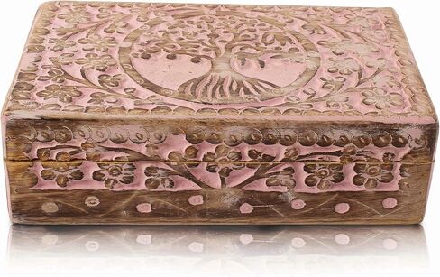 Great Birthday Gift Ideas Handmade Decorative Tree Of Life Wooden Jewelry Box Treasure Box Jewelry Organizer Keepsake Box Treasure Chest Trinket Holder Lock Box Watch Box 8 x 5 Inch Gifts for her in Saudi Arabia