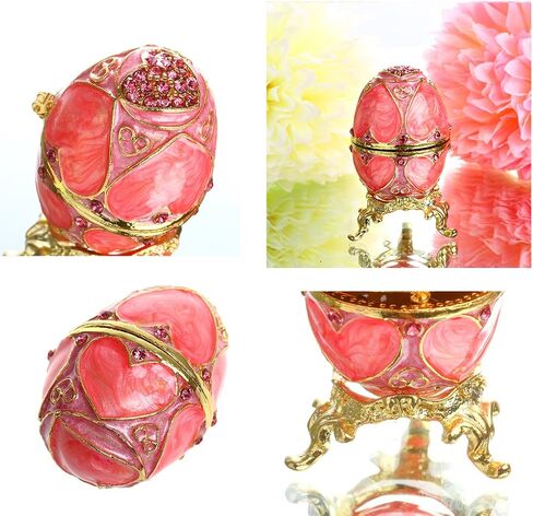 YU FENG Faberge صندوق حلية على شكل بيضة، حامل خاتم مجوهرات، صناديق تماثيل قابلة للتجميع مع كريستالات (أرجواني) in Kuwait