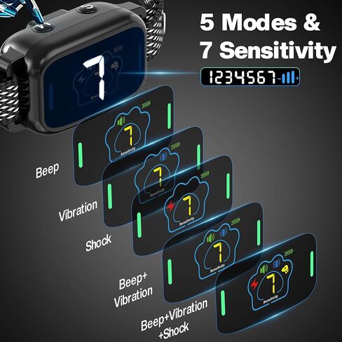 طوق تدريب الصدمات للكلاب من Homcolorful، 5 أوضاع للتدريب، أطواق مضادة للنباح للكلاب، 9 مستويات صدمة آمنة، طوق تدريب الكلاب مقاوم للماء مع 7 حساسية قابلة للتعديل، طوق النباح للكلاب الصغيرة والمتوسطة والكبيرة in Kuwait