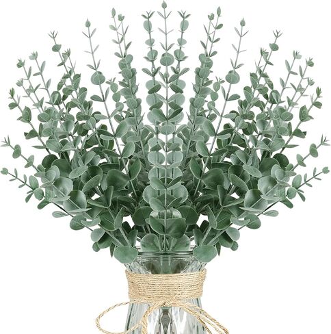TENDER EPOCH 24 pcs Artificial Eucalyptus Stems Real Touch Fake Eucalyptus Leaves Stems Faux Greenery Leaf Branches for Centerpiece Home Office Decor Flower Bouquet Wedding Decoration in Kuwait
