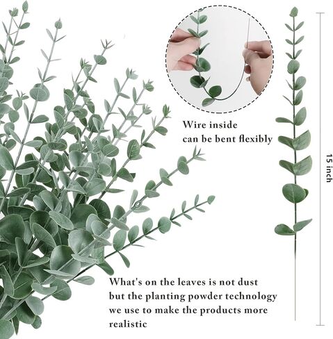 TENDER EPOCH 24 pcs Artificial Eucalyptus Stems Real Touch Fake Eucalyptus Leaves Stems Faux Greenery Leaf Branches for Centerpiece Home Office Decor Flower Bouquet Wedding Decoration in Kuwait