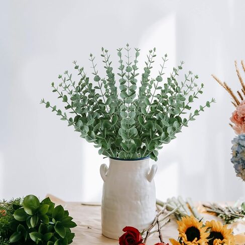 TENDER EPOCH 24 pcs Artificial Eucalyptus Stems Real Touch Fake Eucalyptus Leaves Stems Faux Greenery Leaf Branches for Centerpiece Home Office Decor Flower Bouquet Wedding Decoration in Kuwait