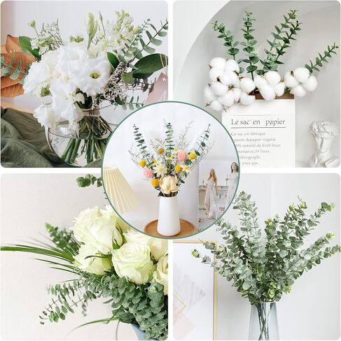 TENDER EPOCH 24 pcs Artificial Eucalyptus Stems Real Touch Fake Eucalyptus Leaves Stems Faux Greenery Leaf Branches for Centerpiece Home Office Decor Flower Bouquet Wedding Decoration in Kuwait