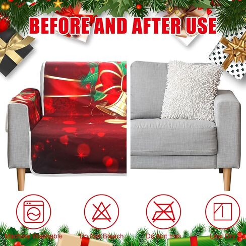 Preboun عيد الميلاد 3D الرقمية المطبوعة غطاء أريكة عيد الميلاد موضوع جلجل جرس طباعة أريكة الغطاء الواقي قابل للغسل 2 مقاعد عيد الميلاد غطاء الأريكة مهرجان الديكور لغرفة الجلوس المنزل أطفال الكلاب in Saudi Arabia
