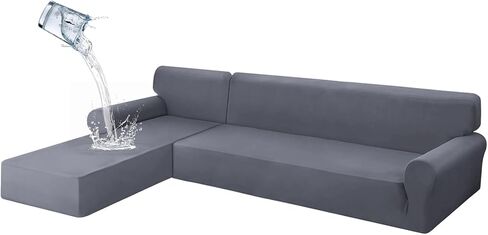 HDCAXKJ Waterproof Couch Covers for Sectional Sofa L Shape Sofa Cover Stretch Non Slip Sectional Cover 2 Piece Sectional Slipcovers Universal Pet Protector (Light Gray, 3 Seat XL Sofa + 3 Seat Chaise) in Kuwait