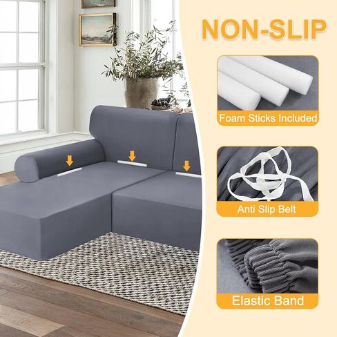 HDCAXKJ Waterproof Couch Covers for Sectional Sofa L Shape Sofa Cover Stretch Non Slip Sectional Cover 2 Piece Sectional Slipcovers Universal Pet Protector (Light Gray, 3 Seat XL Sofa + 3 Seat Chaise) in Kuwait