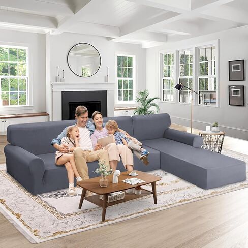 HDCAXKJ Waterproof Couch Covers for Sectional Sofa L Shape Sofa Cover Stretch Non Slip Sectional Cover 2 Piece Sectional Slipcovers Universal Pet Protector (Light Gray, 3 Seat XL Sofa + 3 Seat Chaise) in Kuwait