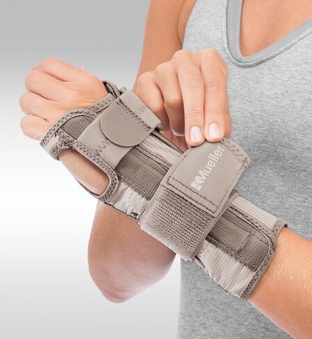 MUELLER Sports Medicine Reversible Wrist Stabilizer with Splint for Men and Women - Compression Wrist Support for Carpal Tunnel, Arthritis, Tendinitis Relief, Taupe, Small/Medium in Saudi Arabia