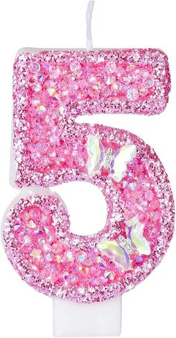 Saododku Birthday Candles, Number Candles for Birthday Cakes with Butterfly, Pink Birthday Candles Sparklers, 3.2" Cake Candles for Cake Topper Decoration, Party/Festival Celebration(Number 5) in Saudi Arabia