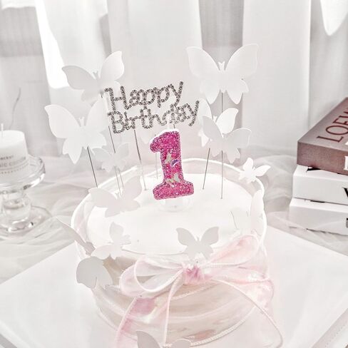 Saododku Birthday Candles, Number Candles for Birthday Cakes with Butterfly, Pink Birthday Candles Sparklers, 3.2" Cake Candles for Cake Topper Decoration, Party/Festival Celebration(Number 5) in Saudi Arabia