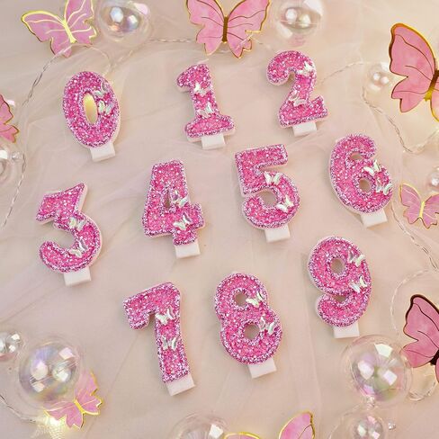 Saododku Birthday Candles, Number Candles for Birthday Cakes with Butterfly, Pink Birthday Candles Sparklers, 3.2" Cake Candles for Cake Topper Decoration, Party/Festival Celebration(Number 5) in Saudi Arabia