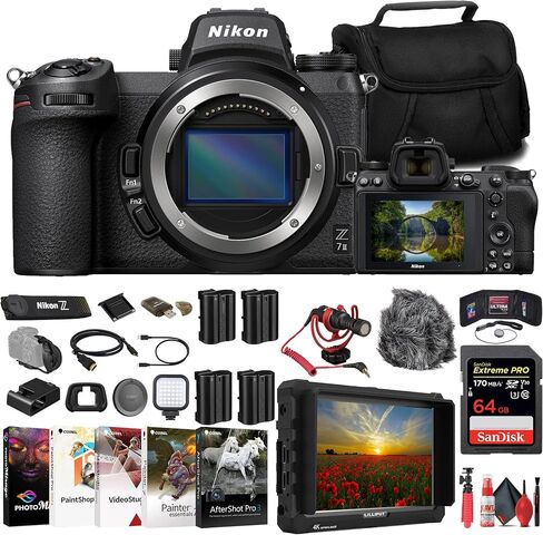 Nikon Z7 II Mirrorless Camera (1653) + 4K Monitor + 64GB Memory Card + Bag + 3 x EN-EL15c Battery + Card Reader + LED Light + Corel Photo Software + Rode Compact Mic + Flex Tripod + More (Renewed) in Saudi Arabia
