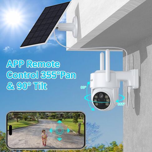 كاميرا أمان تعمل بالطاقة الشمسية 2.5K لاسلكية في الهواء الطلق، رؤية ليلية ملونة بدقة 4 ميجابكسل و6 كاميرات تعمل بالبطارية مع التحكم في التطبيق، واي فاي 2.4 جيجا هرتز، اكتشاف PIR، صوت ثنائي الاتجاه، IP66، تخزين SD/سحابي in Kuwait