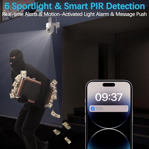 كاميرا أمان تعمل بالطاقة الشمسية 2.5K لاسلكية في الهواء الطلق، رؤية ليلية ملونة بدقة 4 ميجابكسل و6 كاميرات تعمل بالبطارية مع التحكم في التطبيق، واي فاي 2.4 جيجا هرتز، اكتشاف PIR، صوت ثنائي الاتجاه، IP66، تخزين SD/سحابي in Kuwait