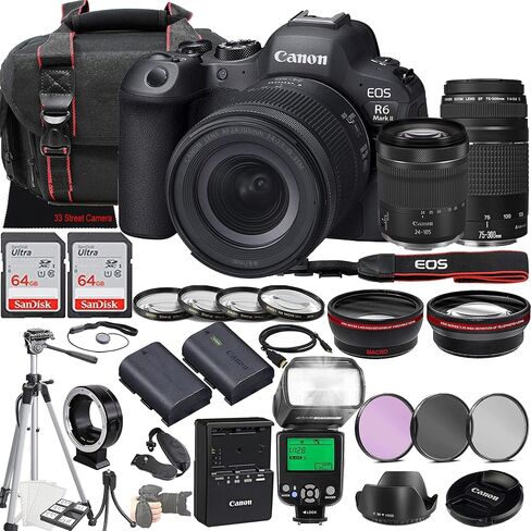 Canon EOS R6 Mark II Mirrorless Camera with 24-105mm f/4-7.1 is STM Lens + EF 75-300mm f/4-5.6 III Lens + 2pc 64GB Memory Cards + Filters + TTL Flash & More in Saudi Arabia