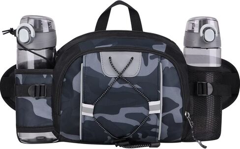 حقيبة FIORETTO للتنزه سيرًا على الأقدام مع حامل زجاجة مياه وحقيبة خصر وحقيبة رياضية للسفر وحزام الجري وحزام أسفل الظهر لركوب الدراجات والتسلق وصيد الأسماك ومشي الكلاب (أسود) in Kuwait